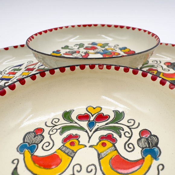 Greek Enamelware Plates Dishes Hand Painted Set Of Six Moissiadis Signed - Picture 12 of 12